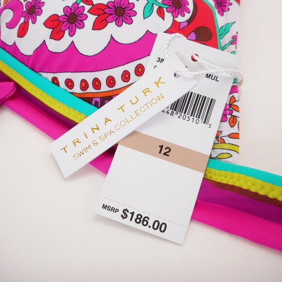 NWT Trina Turk Two-Piece Bikini Set Size 12 Hawaiian Garden Print Halter Tie - Picture 3 of 12